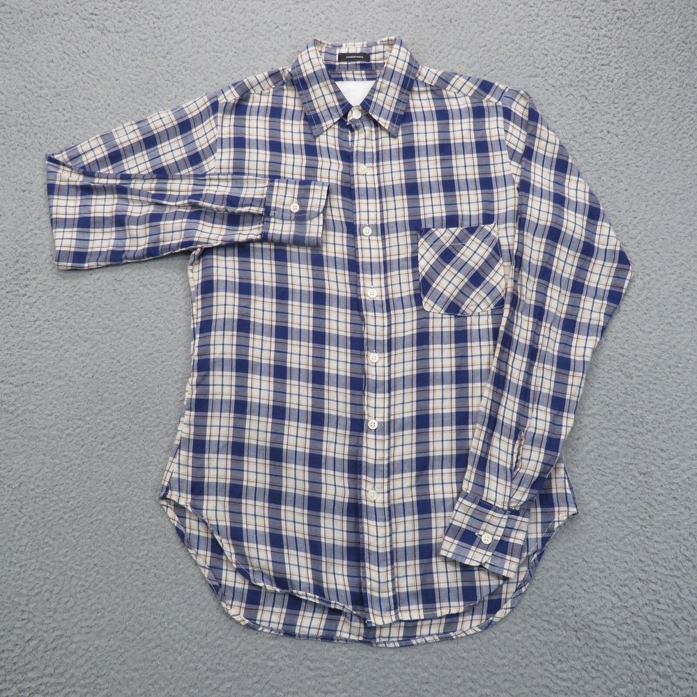 R13 Men Small Blue Plaid Flannel Shirt Japanese Fabric Wool Cotton R13W2516-067